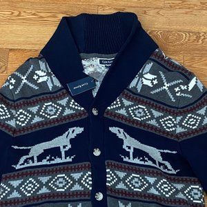 Club Room Men’s Hunting Cardigan Christmas Knit Sweater Shawl Collar L NWT